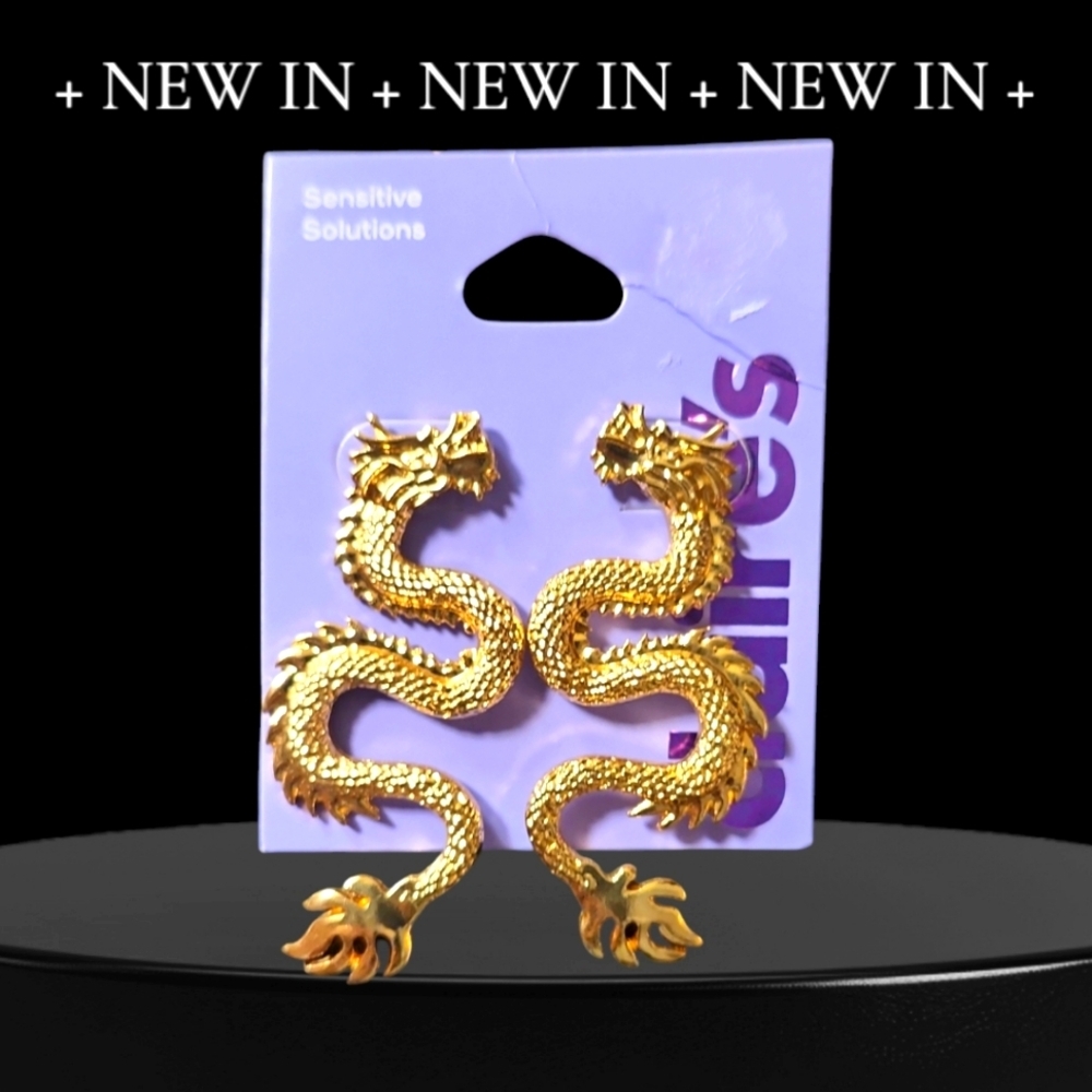 NWT Claire' Dragon Gold Colored Earrings